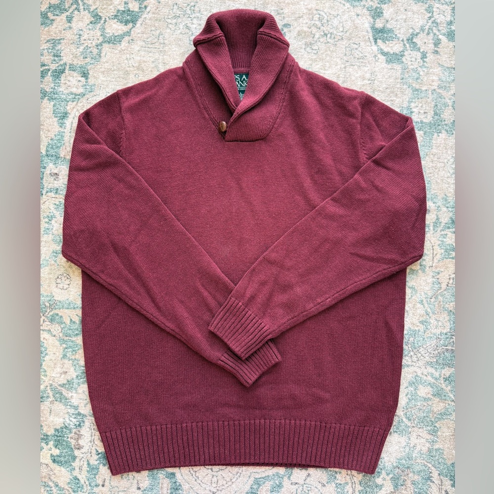 Jos A Bank Executive Collection Mens burgundy Cotton Sweater Cable Knit Large